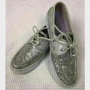 Sperry Top-Sider Silver Glitter Boat Shoes Size 8